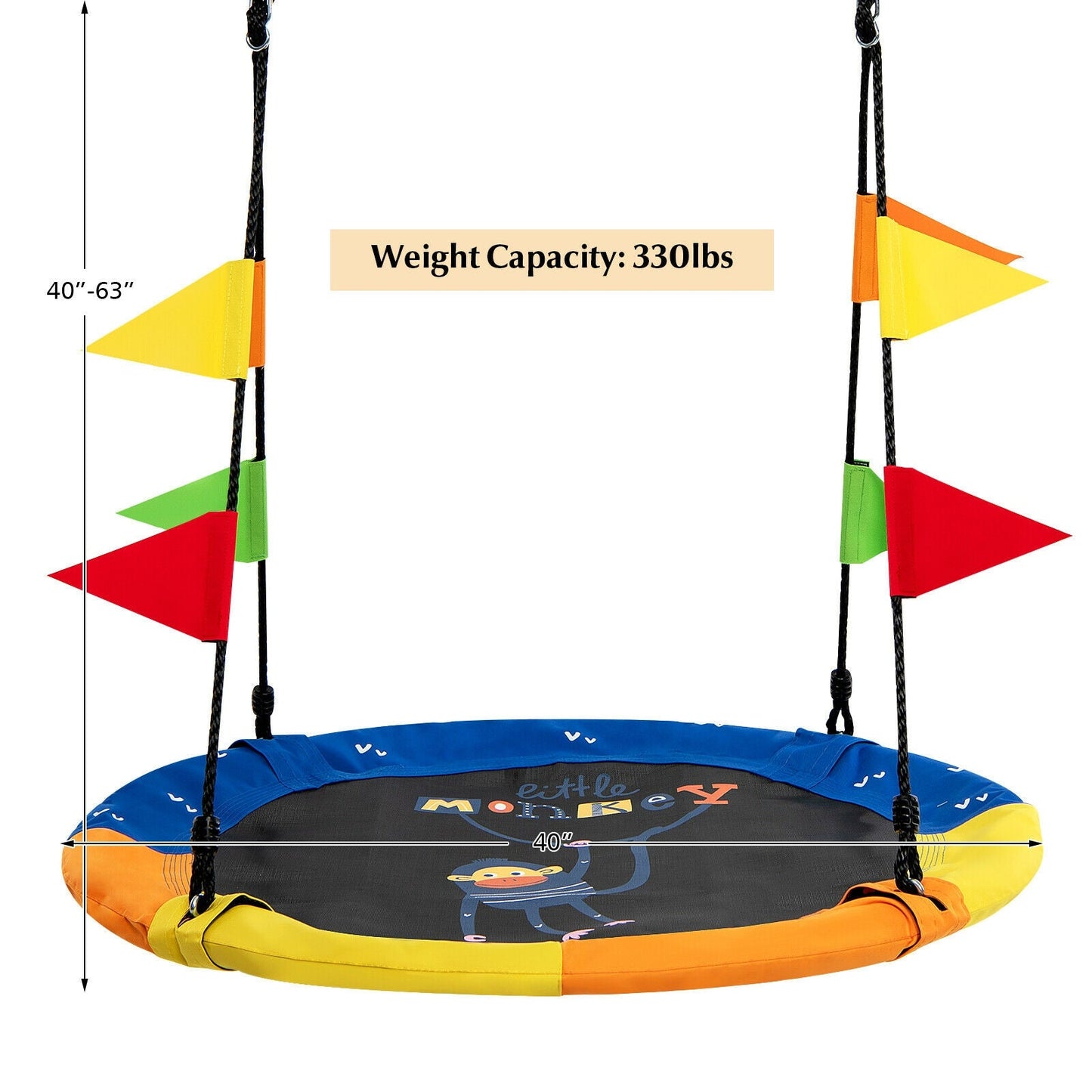 40 Inch Flying Saucer Tree Swing - Monkey Yellow