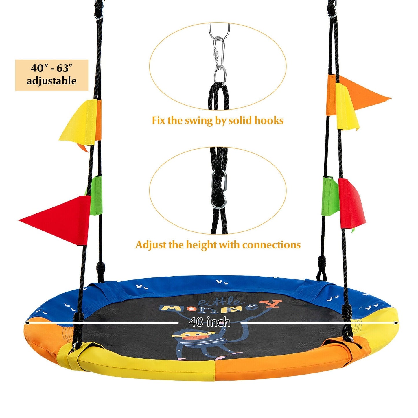 40 Inch Flying Saucer Tree Swing - Monkey Yellow
