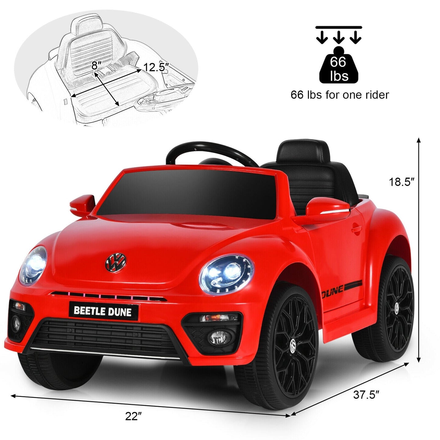 Coche eléctrico para niños Volkswagen Beetle - Rojo
