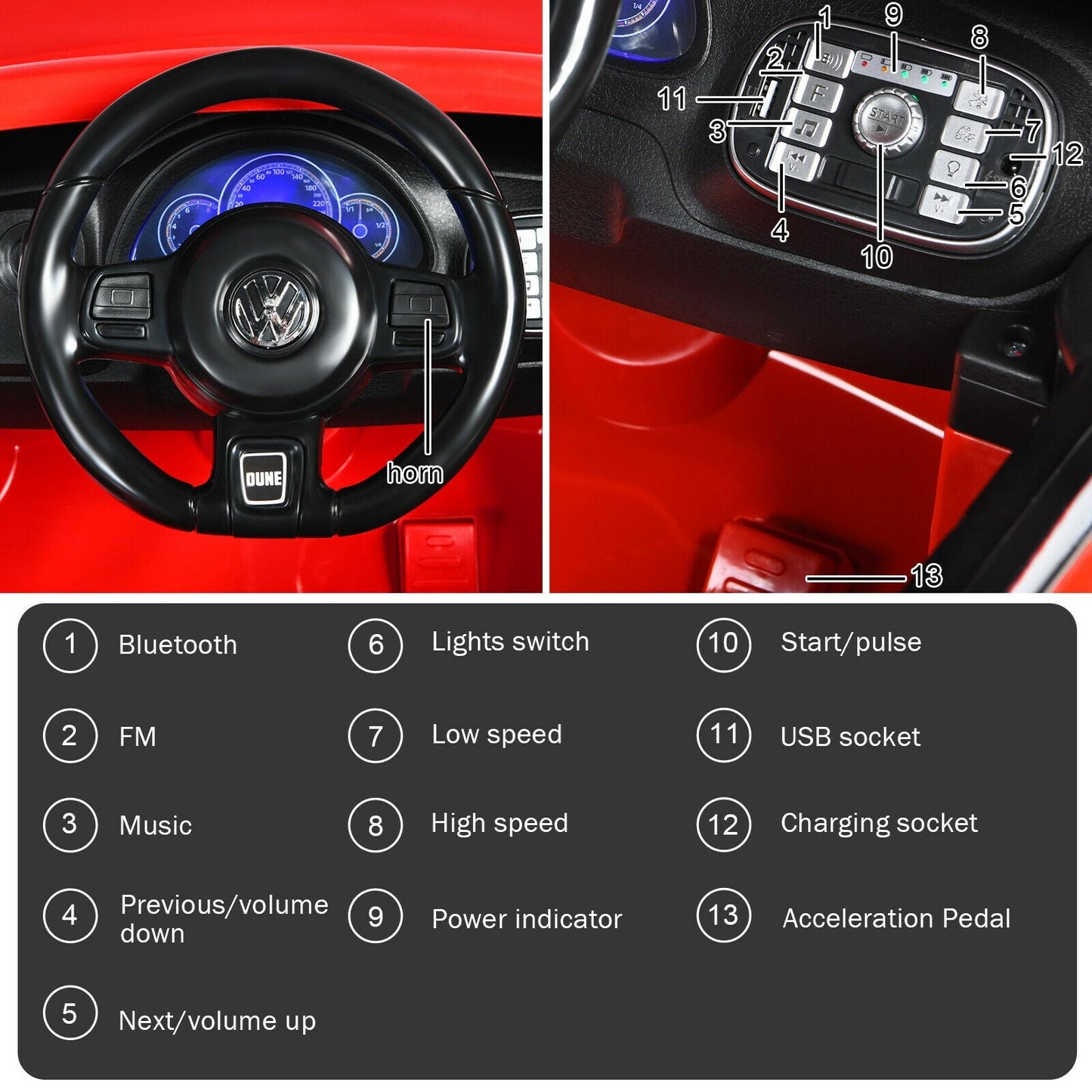 Coche eléctrico para niños Volkswagen Beetle - Rojo