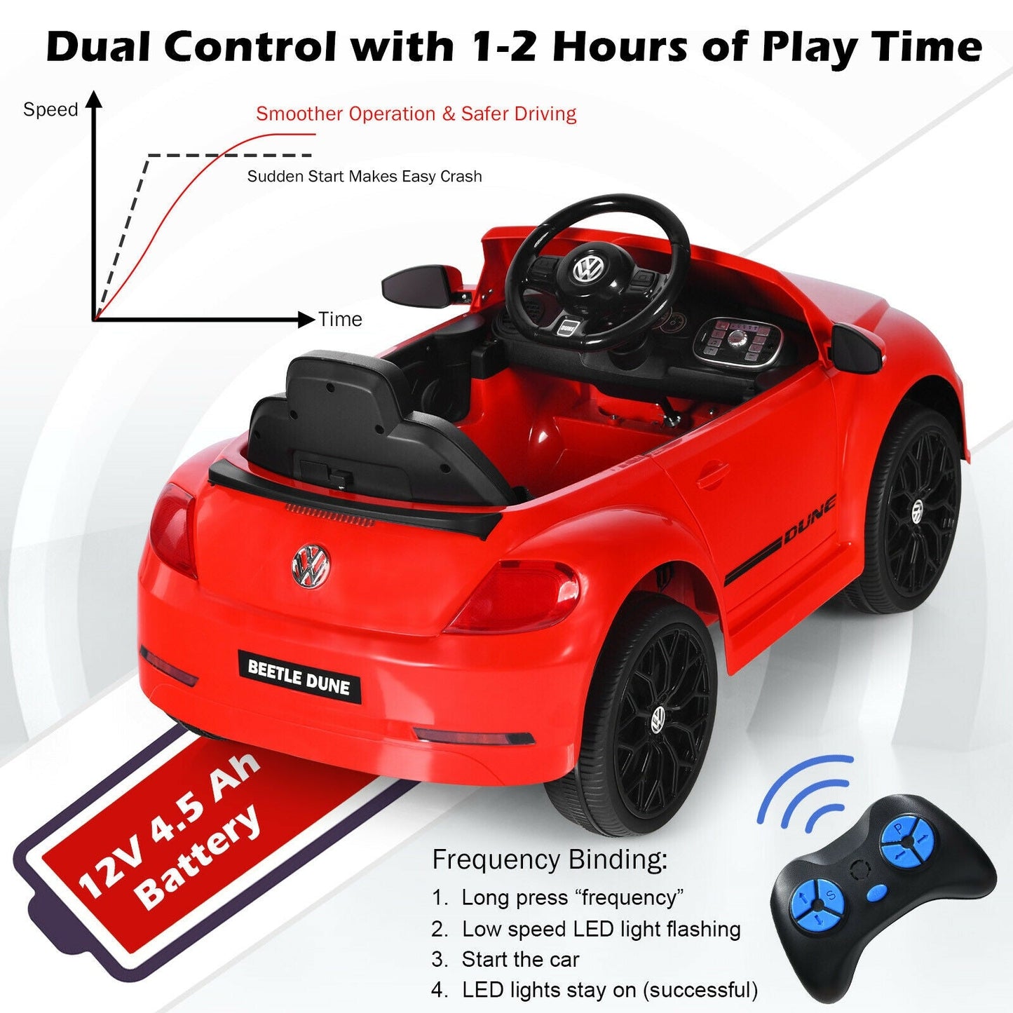 Coche eléctrico para niños Volkswagen Beetle - Rojo