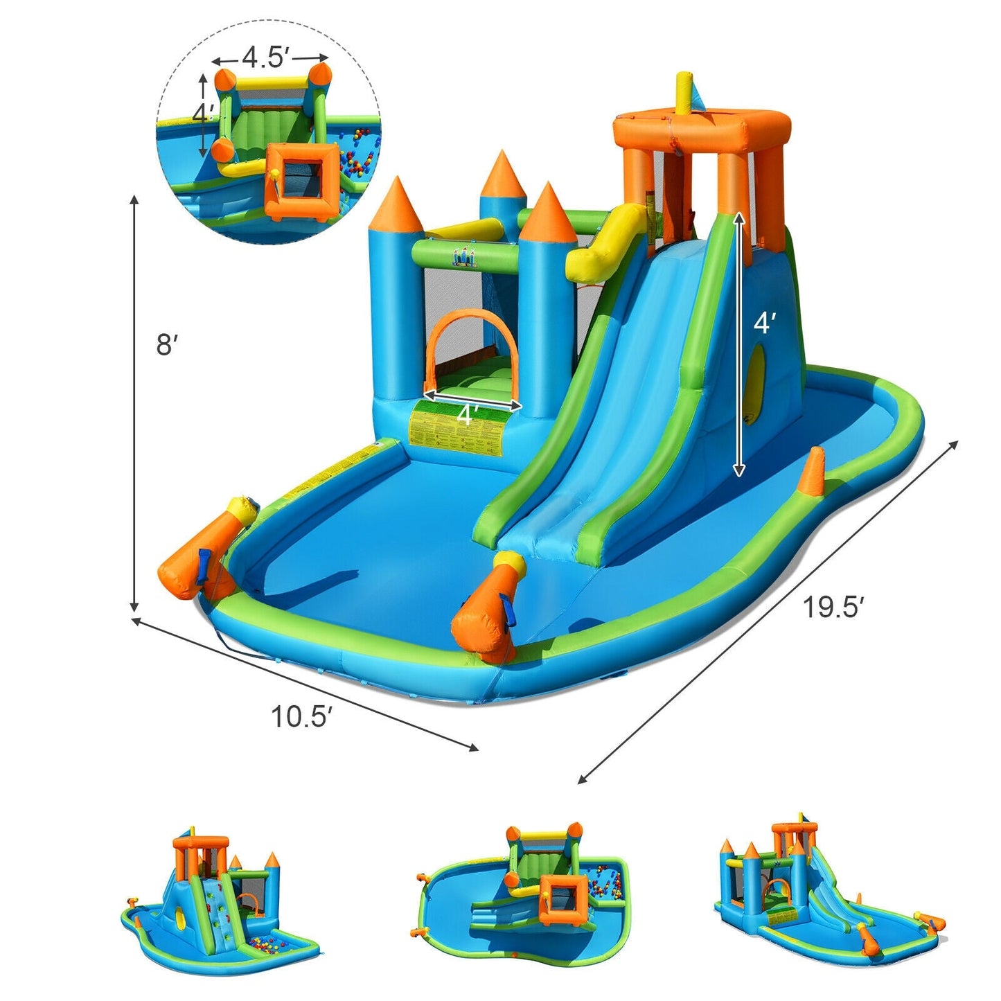 Castillo Inflable de Agua con Tobogán y Piscina de Salpicaduras