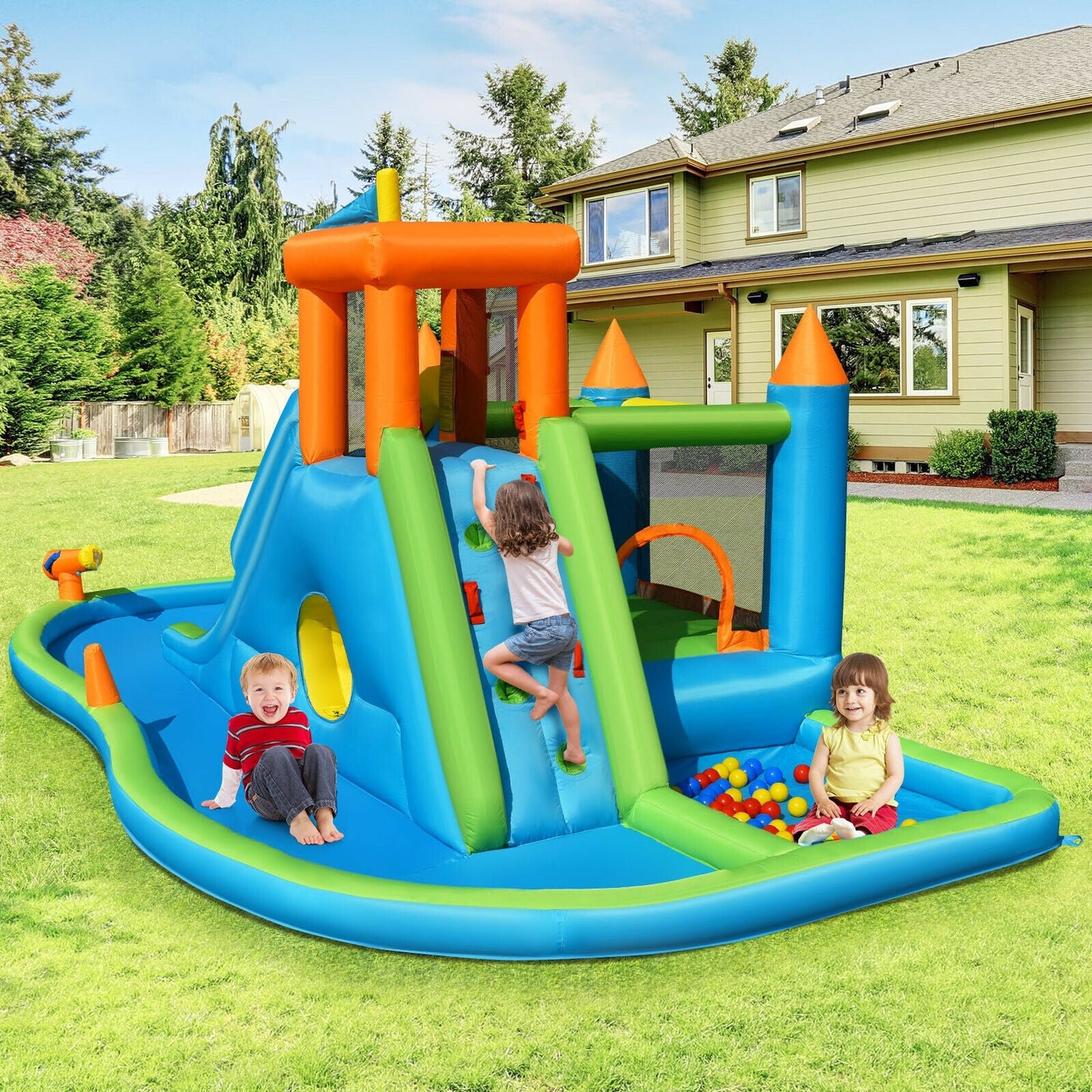 Castillo Inflable de Agua con Tobogán y Piscina de Salpicaduras