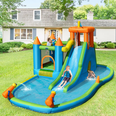 Château Gonflable avec Toboggan Aquatique et Piscine à Éclaboussures