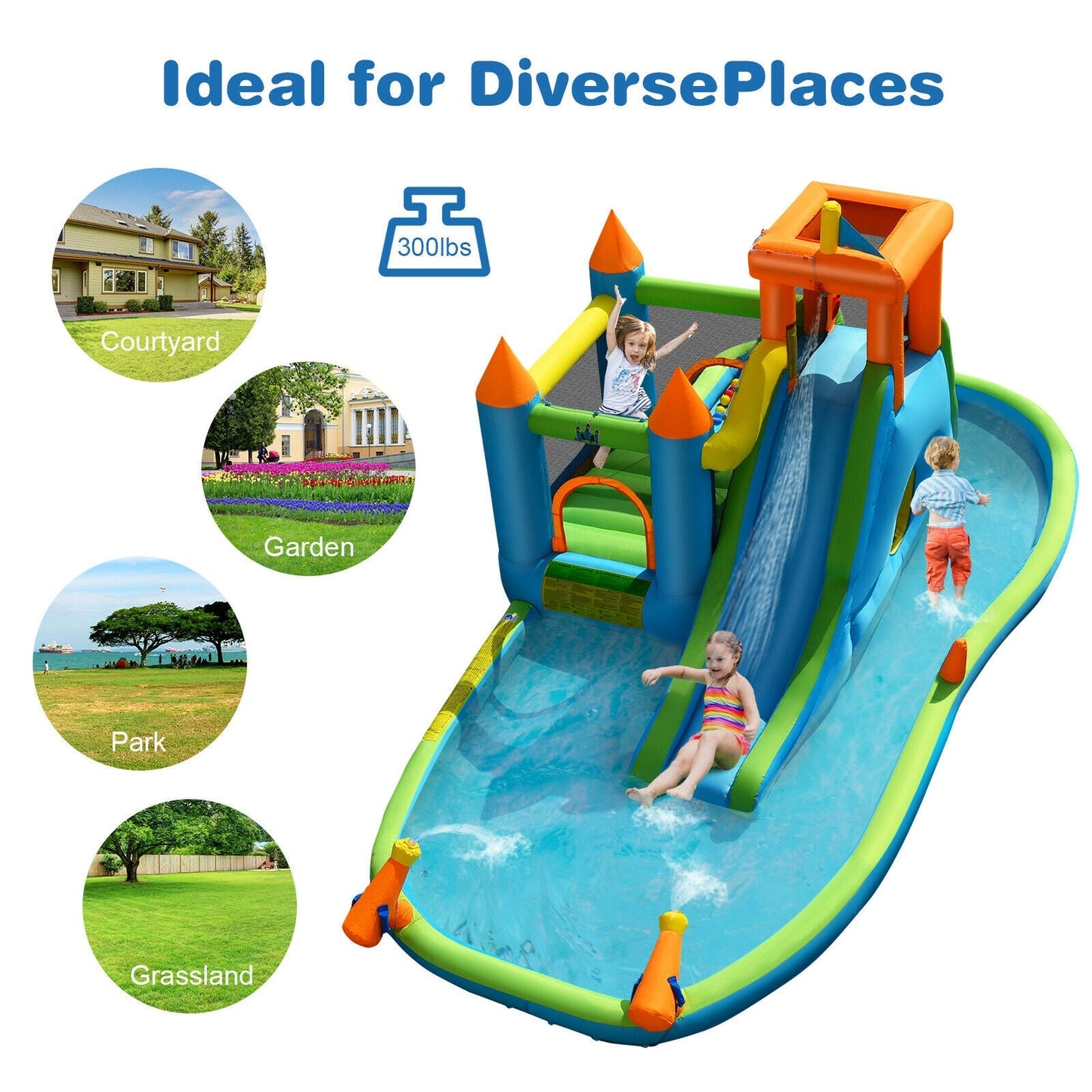 Castillo Inflable de Agua con Tobogán y Piscina de Salpicaduras