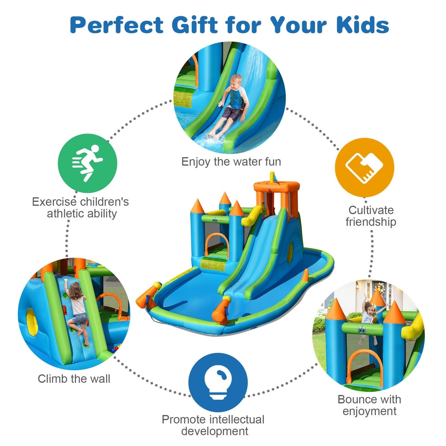 Castillo Inflable de Agua con Tobogán y Piscina de Salpicaduras