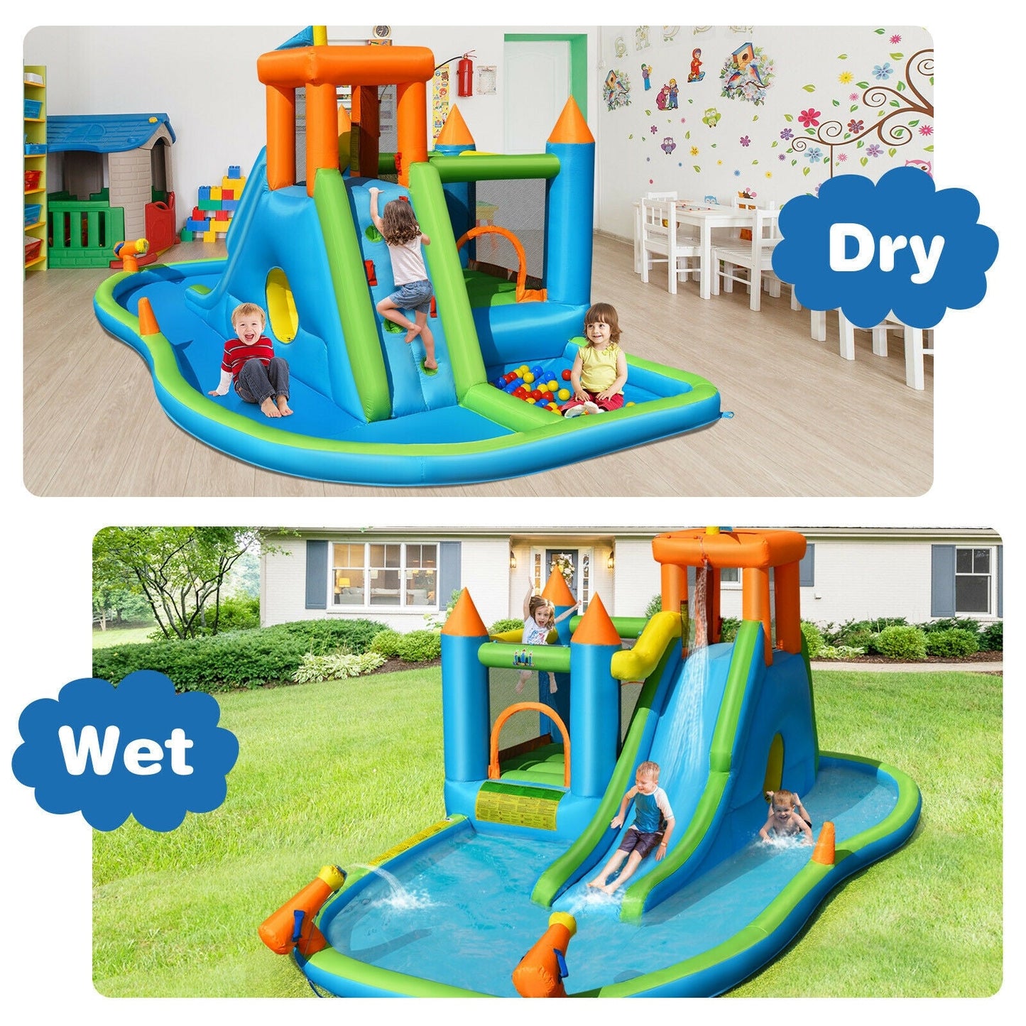 Castillo Inflable de Agua con Tobogán y Piscina de Salpicaduras