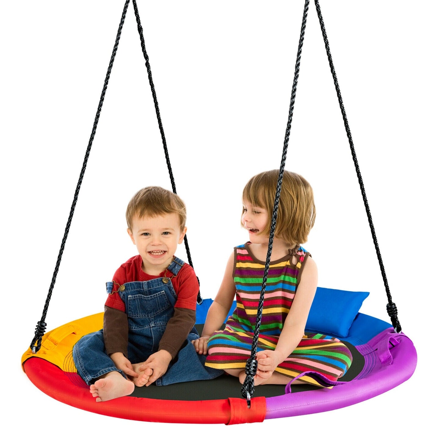 Columpio de Plato Multicolor de 40 Pulgadas con Almohada y Asa