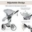 Folding Aluminum Infant Reversible Stroller with Diaper Bag - Gray