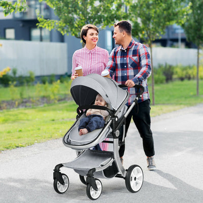 Folding Aluminum Infant Reversible Stroller with Diaper Bag - Gray