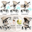 Folding Aluminum Infant Reversible Stroller with Diaper Bag - Beige