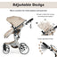 Folding Aluminum Infant Reversible Stroller with Diaper Bag - Beige