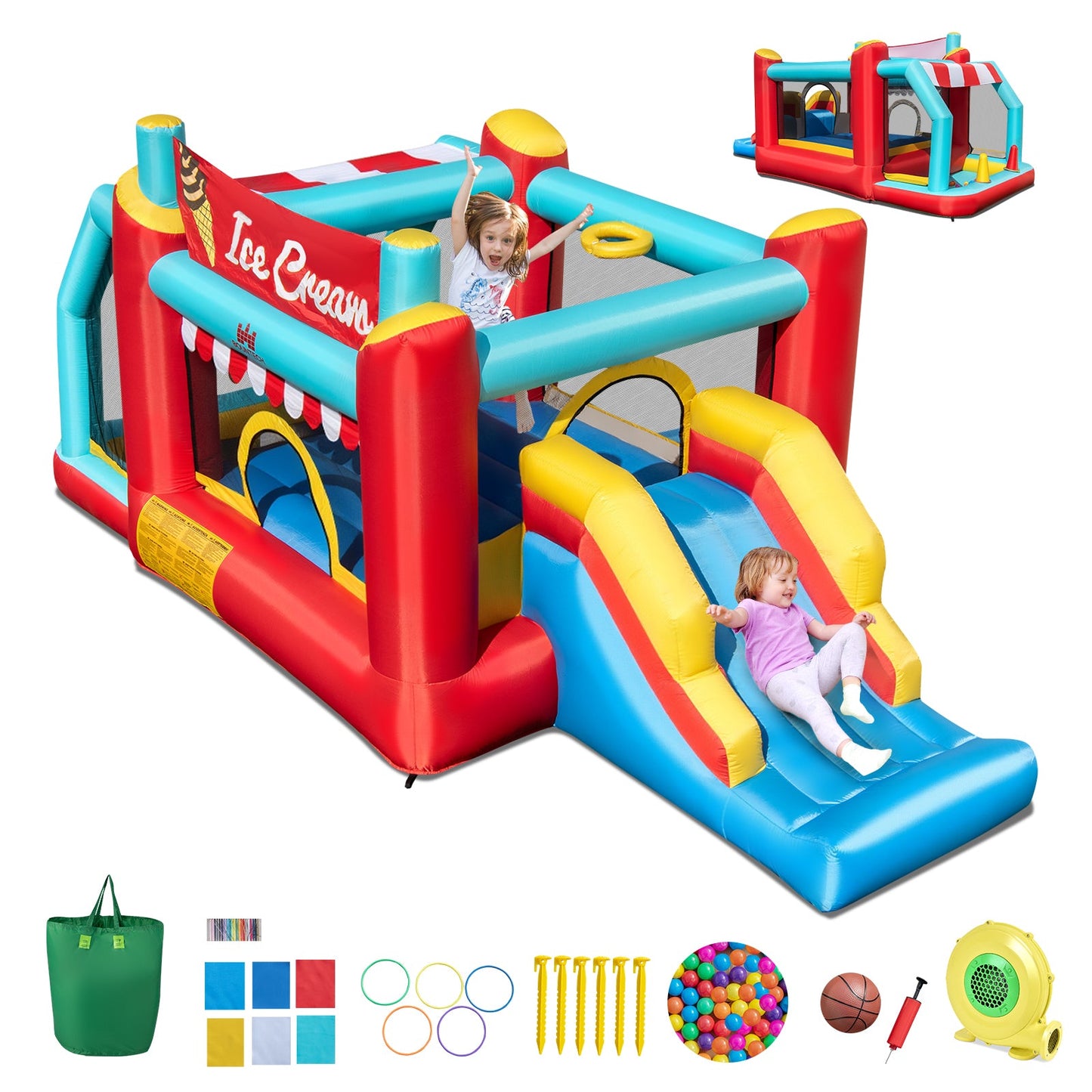 5-in-1 Ice Cream Inflatable Bounce House with Slide & Ball Pit