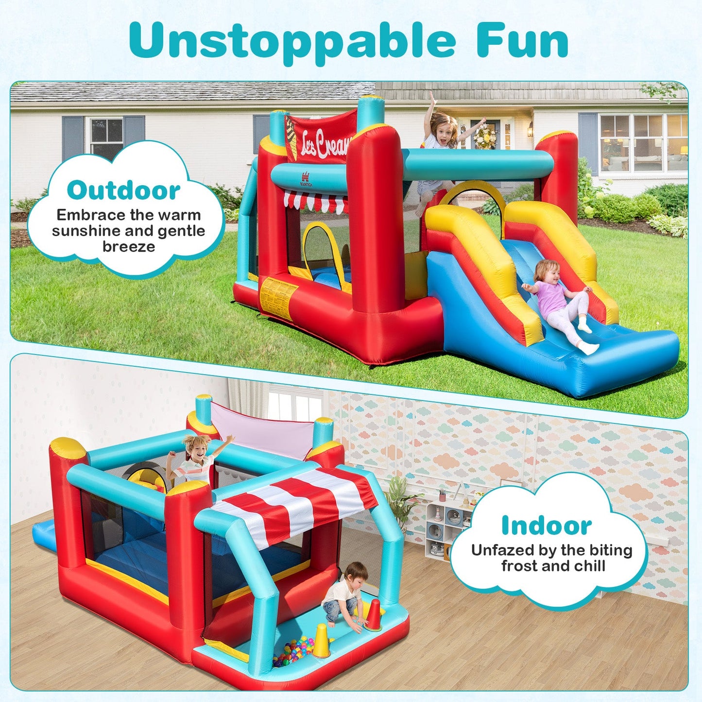 5-in-1 Ice Cream Inflatable Bounce House with Slide & Ball Pit
