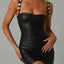 Robe Mini Élégante Sans Manches en Cuir PU