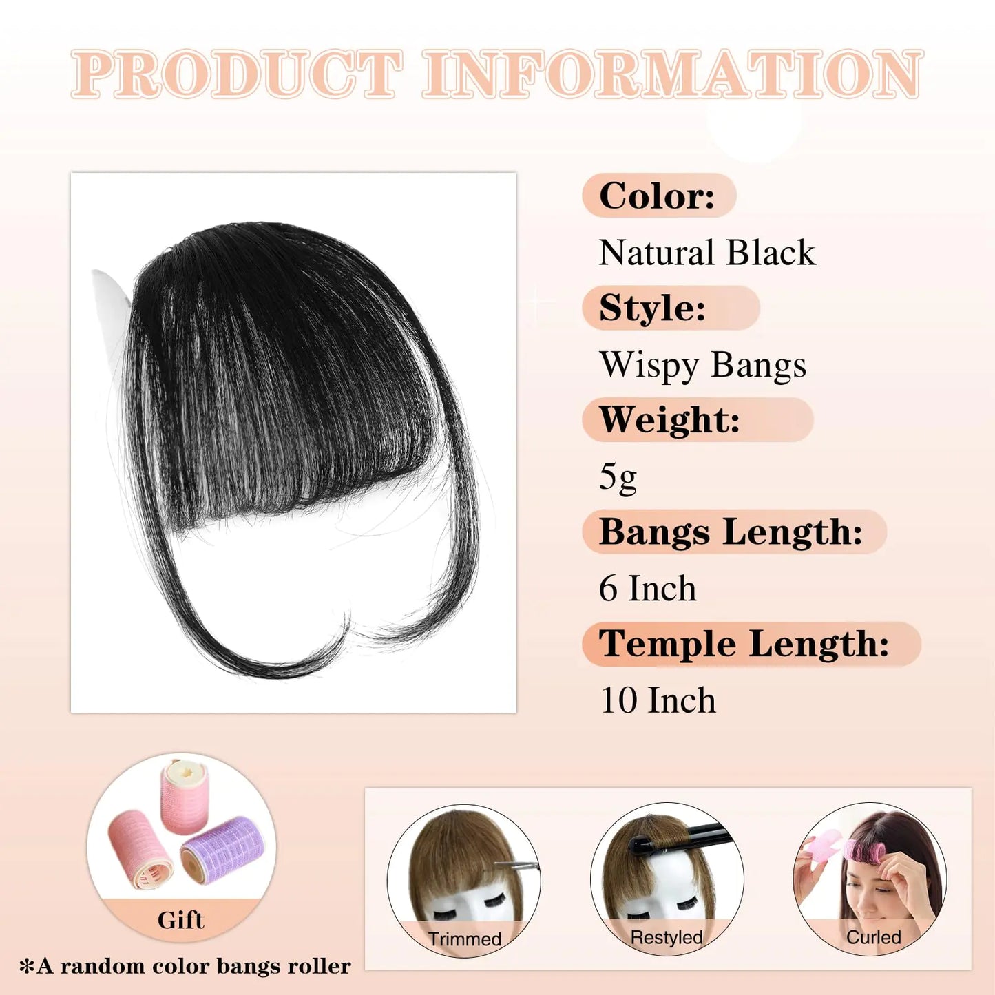 NAYOO Clip-In Bangs - Extensiones de Cabello Humano 100% Real