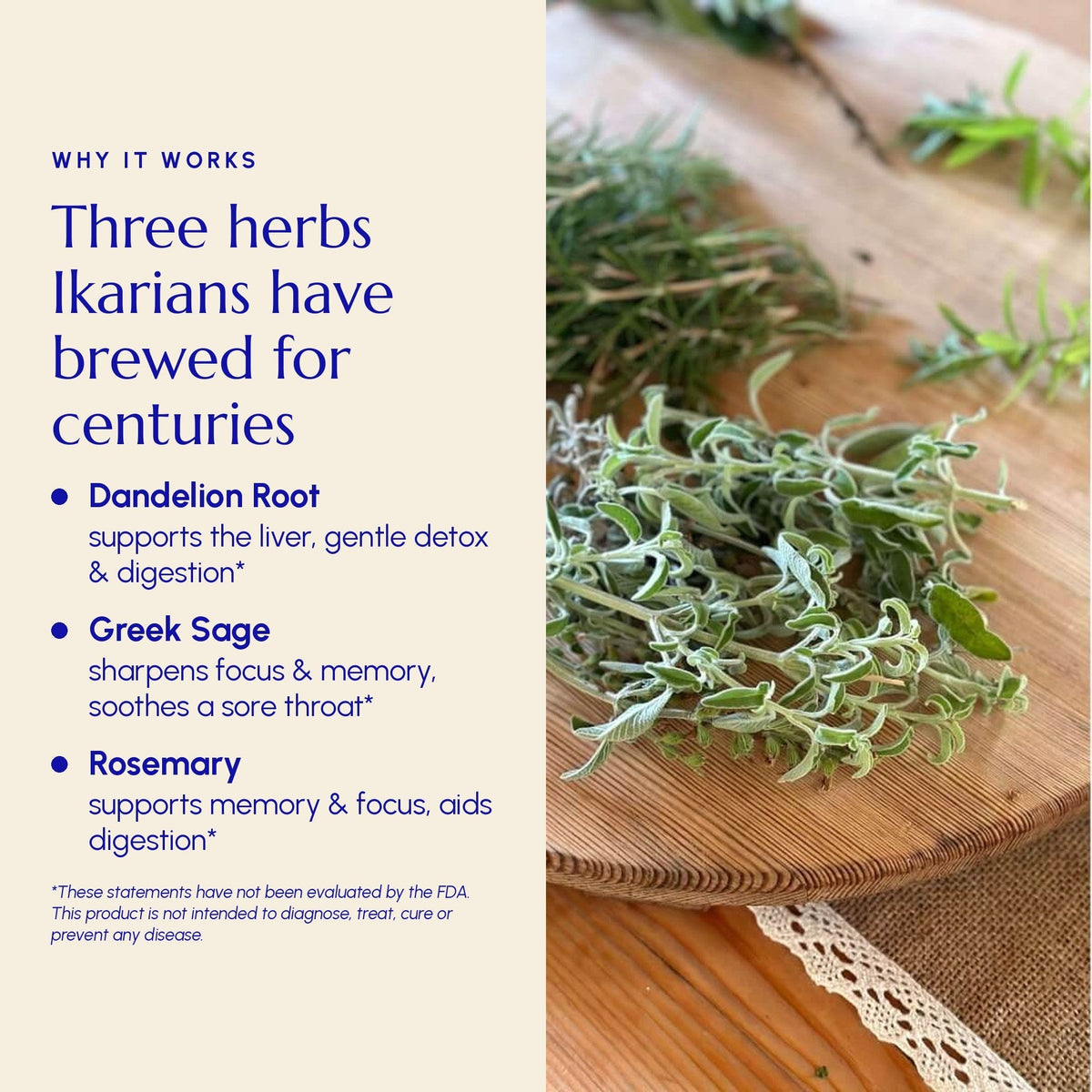 Té de hierbas Ikaria: mezcla revitalizante de la Zona Azul con diente de león, salvia y romero