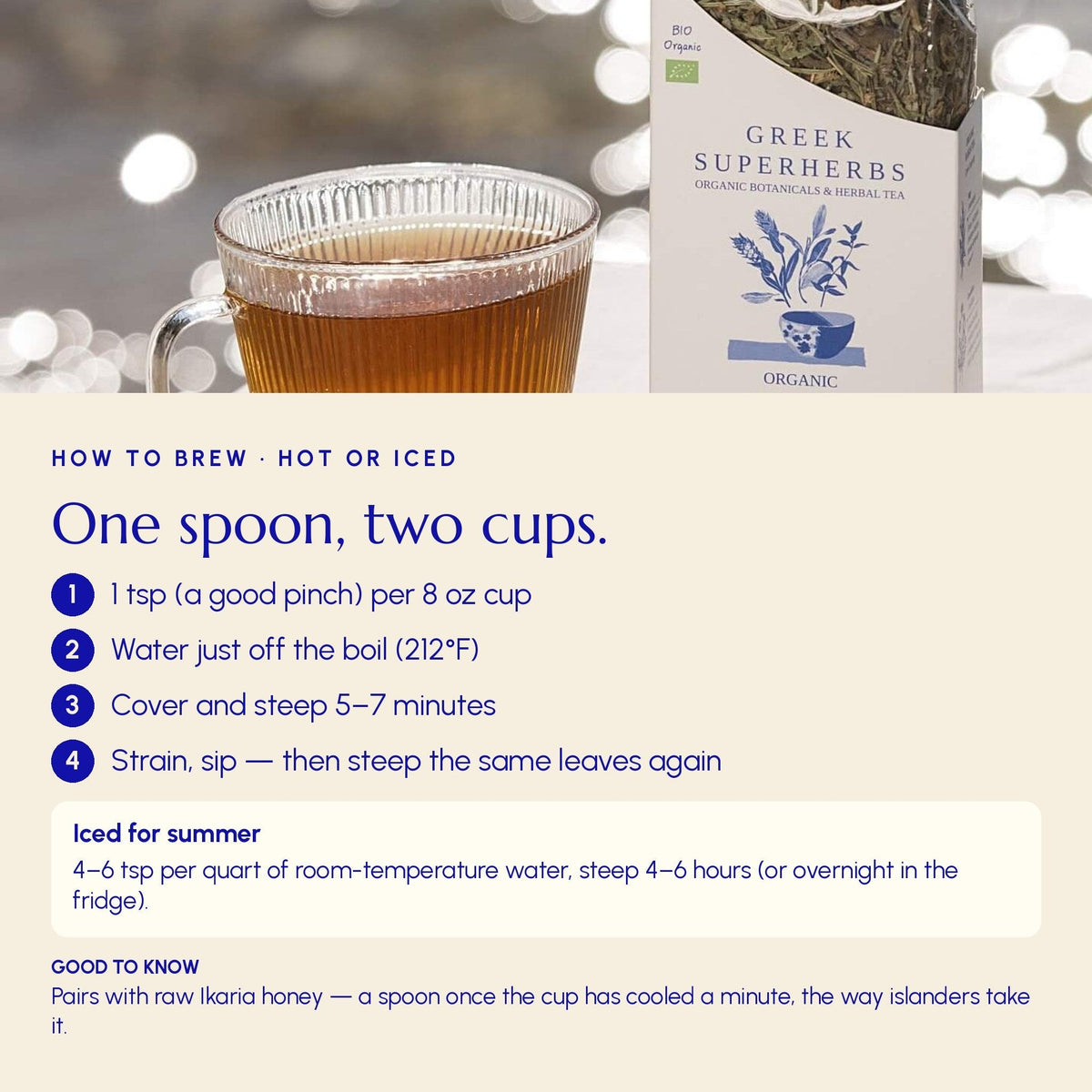Té de hierbas Ikaria: mezcla revitalizante de la Zona Azul con diente de león, salvia y romero