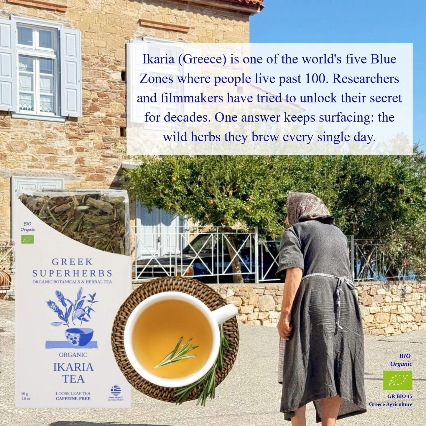 Tisane Ikaria – Mélange revitalisant des zones bleues à base de pissenlit, de sauge et de romarin
