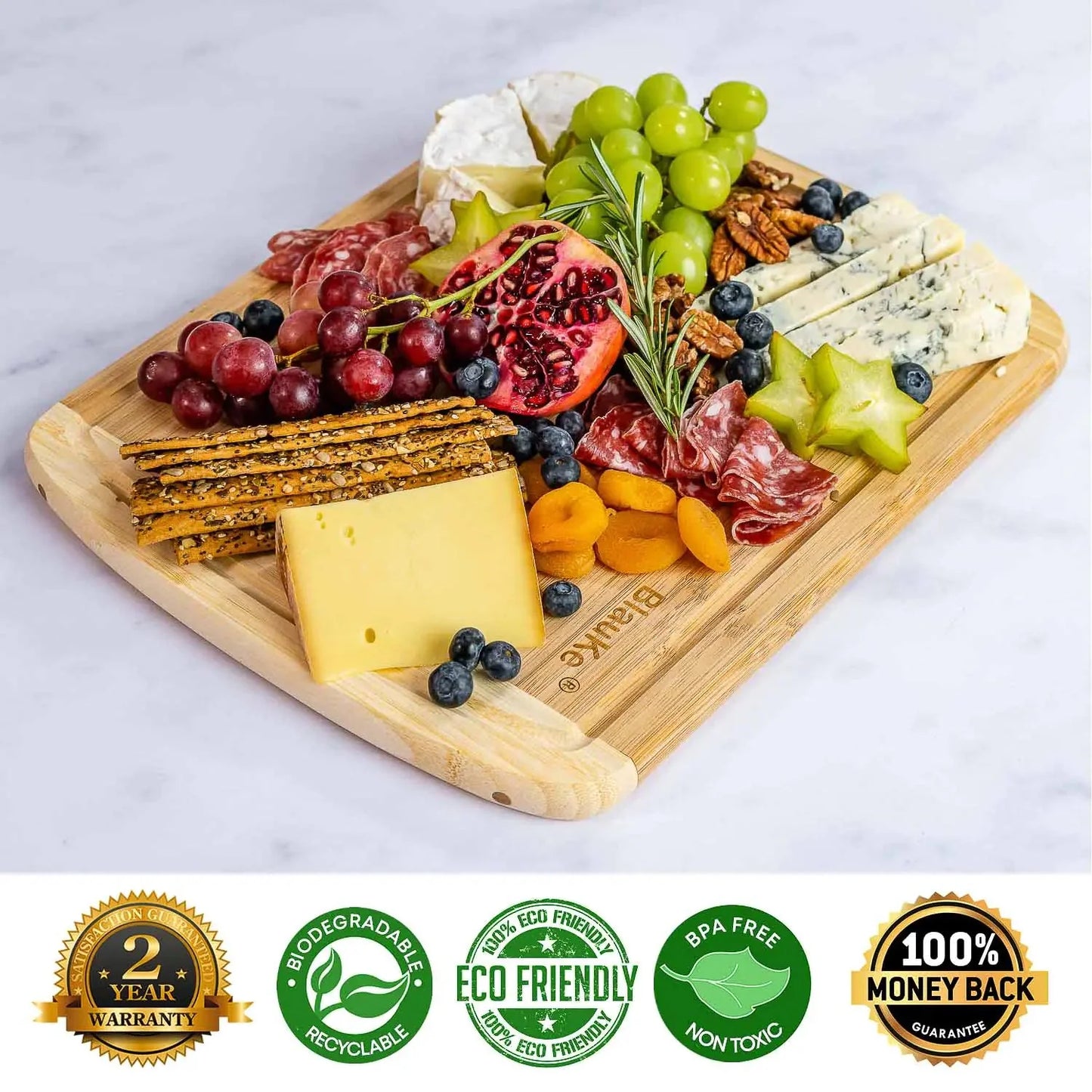 Planche à Découper en Bambou Premium avec Rainure à Jus - 14x11 Pouces