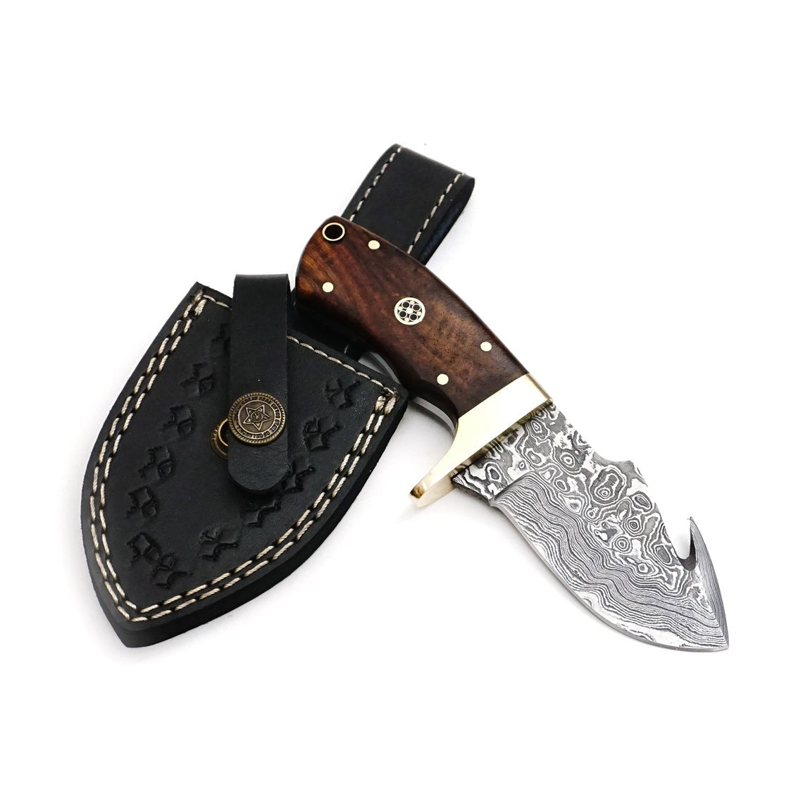 Premium Damascus Steel Guthook Knife for Outdoor Adventures - Korvel