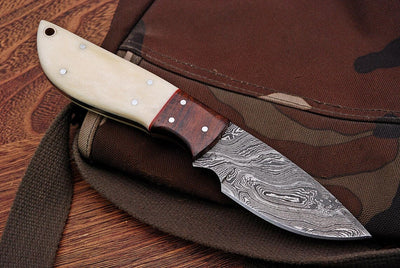 Premium Custom Damascus Steel Skinning Knife with Elegant Rosewood & Bone Handle - 8-Inch - Korvel
