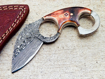 KBS Tactical Full Tang Damascus Steel Knife with Unique Burn Bone Handle - Korvel