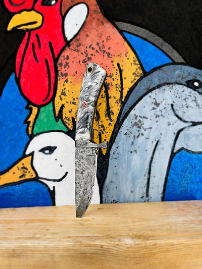 Artisan Crafted Raindrop Pattern Damascus Steel Hunting Knife - Korvel