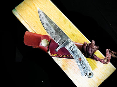 Artisan Crafted Raindrop Pattern Damascus Steel Hunting Knife - Korvel