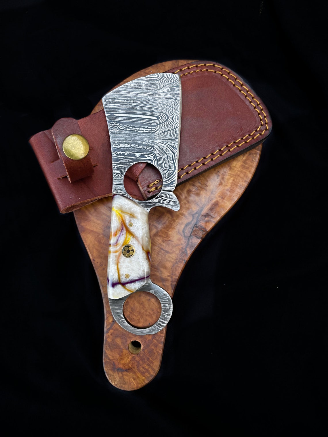 Artisan Crafted Damascus Steel Mini Cleaver with Finger Hole - Korvel