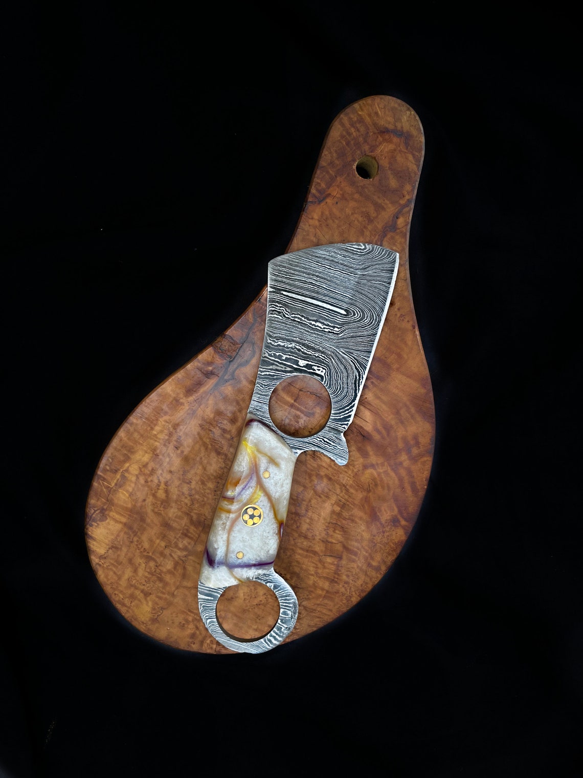 Artisan Crafted Damascus Steel Mini Cleaver with Finger Hole - Korvel