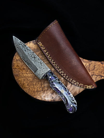 Artisan Crafted Raindrop Pattern Damascus Steel Hunting Knife - Korvel