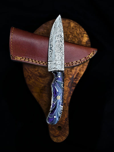 Artisan Crafted Raindrop Pattern Damascus Steel Hunting Knife - Korvel