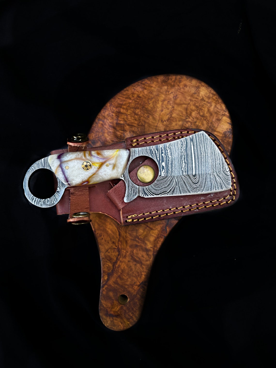 Artisan Crafted Damascus Steel Mini Cleaver with Finger Hole - Korvel