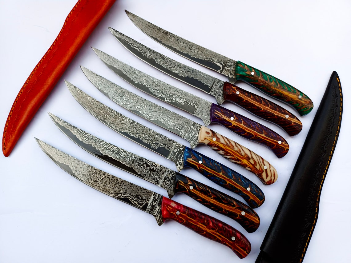 Artisan Damascus Steel Fillet Knife with Unique Pine Cone Handle - 13 Inches with Leather Sheath - Korvel