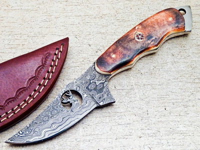 Artisan Crafted Damascus Steel Skinning Knife with Bone Handle - Korvel