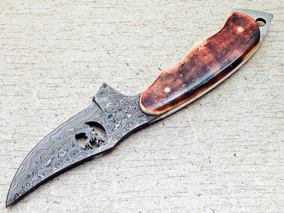 Artisan Crafted Damascus Steel Skinning Knife with Bone Handle - Korvel