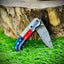 Handcrafted Texas Pride Damascus Steel Folding Knife | Unique Wood-Bone Handle | 3.1" Blade with Leather Sheath - Korvel