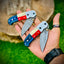 Handcrafted Texas Pride Damascus Steel Folding Knife | Unique Wood-Bone Handle | 3.1" Blade with Leather Sheath - Korvel