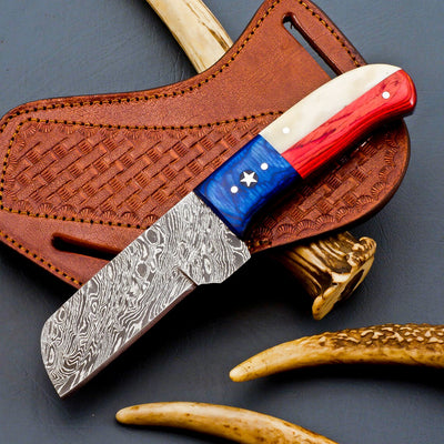 Texas Pride Custom Cowboy Castration Knife – Premium Damascus Steel Blade - Korvel
