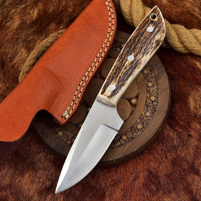 Premium Custom Elk Skinning Knife with Leather Sheath - Korvel