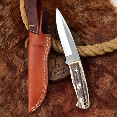 Premium Custom Fixed Blade Skinning Knife with Leather Sheath - Korvel
