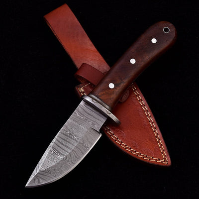 Premium Custom Damascus Steel Skinning Knife with Elegant Walnut Handle - 7.75 inches - Korvel