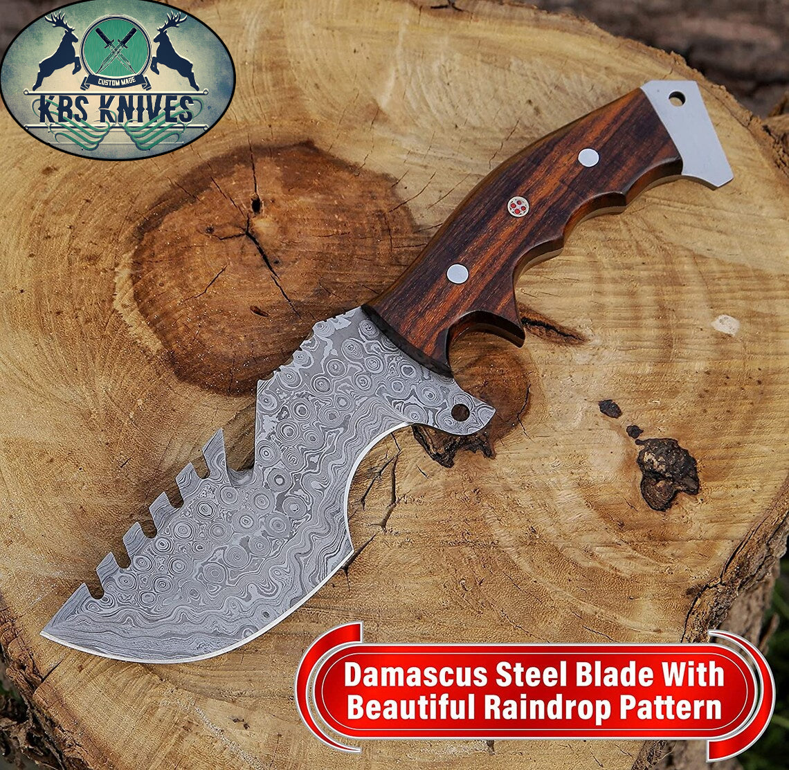 Weyland Tracker Knife – Exquisite Handmade Damascus Survival Blade with Luxurious Rosewood Handle - Korvel