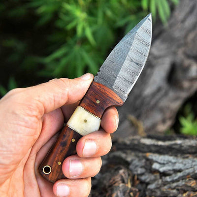 Premium Handmade Damascus Steel Skinning Knife with Elegant Rosewood & Bone Handle - 6.25-inch - Korvel