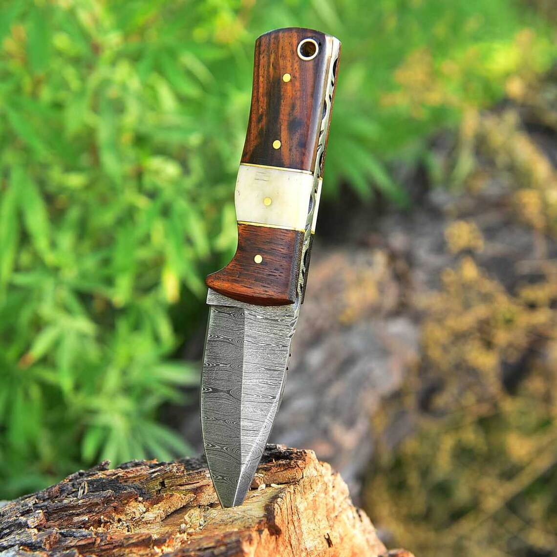Premium Handmade Damascus Steel Skinning Knife with Elegant Rosewood & Bone Handle - 6.25-inch - Korvel