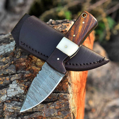 Premium Handmade Damascus Steel Skinning Knife with Elegant Rosewood & Bone Handle - 6.25-inch - Korvel