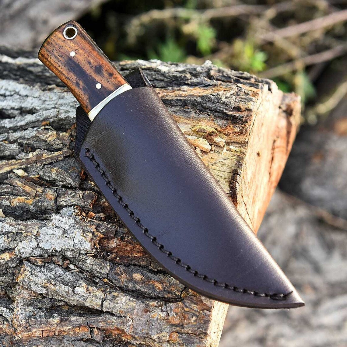 Premium Handmade Damascus Steel Skinning Knife with Elegant Rosewood & Bone Handle - 6.25-inch - Korvel