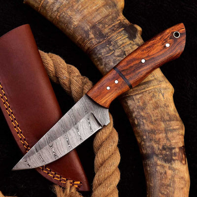 Premium Custom Damascus Steel Skinning Knife with Elegant Rosewood Handle - 7.25 inches - Korvel