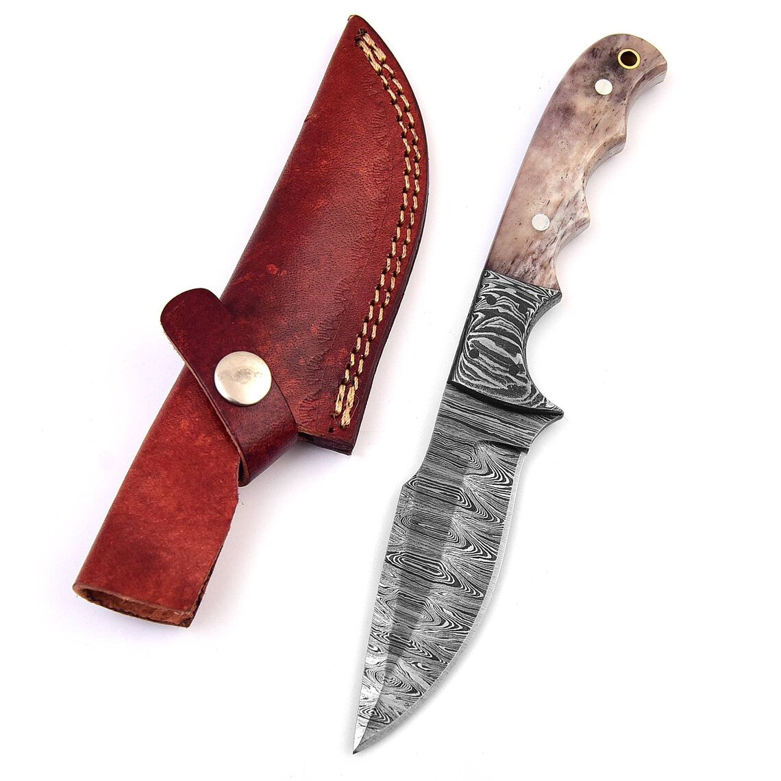 Premium Custom Damascus Steel Skinning Knife with Vibrant Bone Handle - 8.25-inch - Korvel